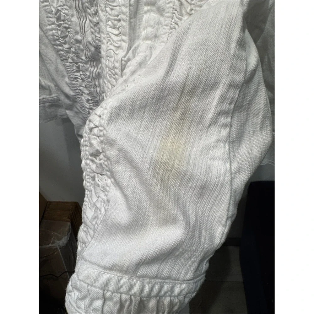 Dressbarn White‎ Ruffle Denim Jacket Hook Eye Closure 3/4 Sleeve Large